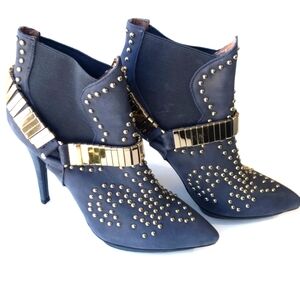 Jeffrey Campbell Volpe Navy Studded Leather Ankle Platform Booties 7.5